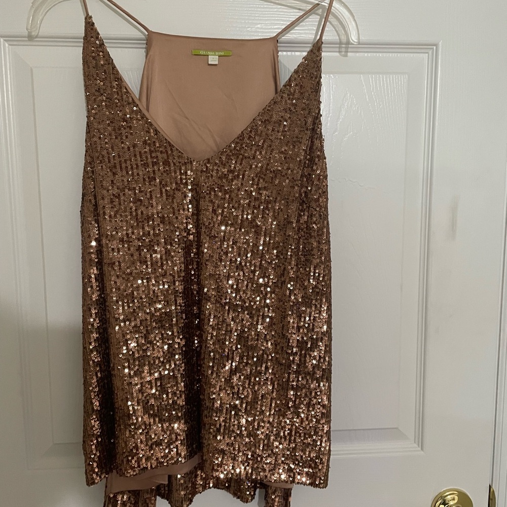 Gianni Bini Bronze Sequin Asymmetrical Camisole